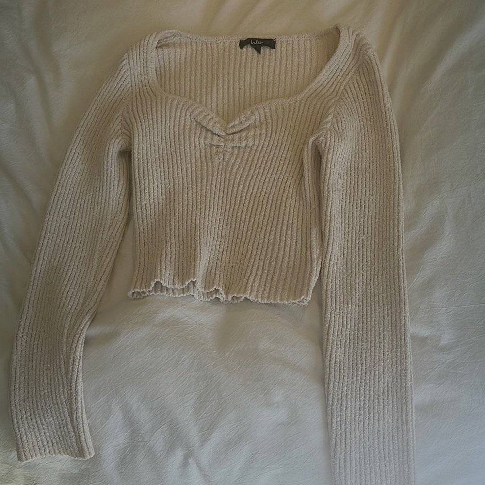 Cream Ribbed Knit Sweater